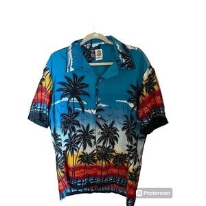 Kennington Hawaiian Shirt Multi Color Palm Tree Sunset Sz.L